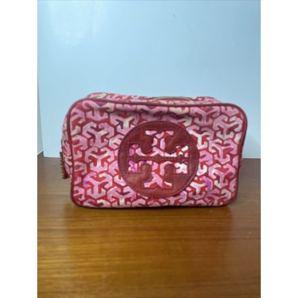 Tory Burch Cosmetic Bag Makeup Case Red Pink  7 X 5 X 3
